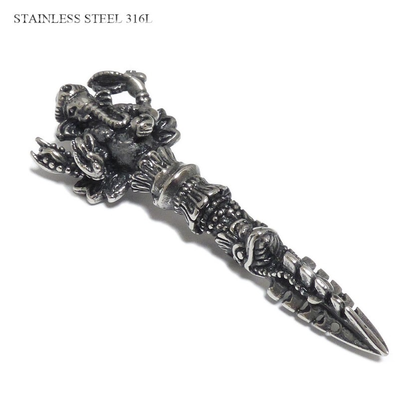 密教法具 60mm 金剛杭（プルパ） ヒンドゥーガネーシャ ブラックポリッシュ仕上げ ステンレス ペンダントトップ / メンズ  【サージカルステンレス】