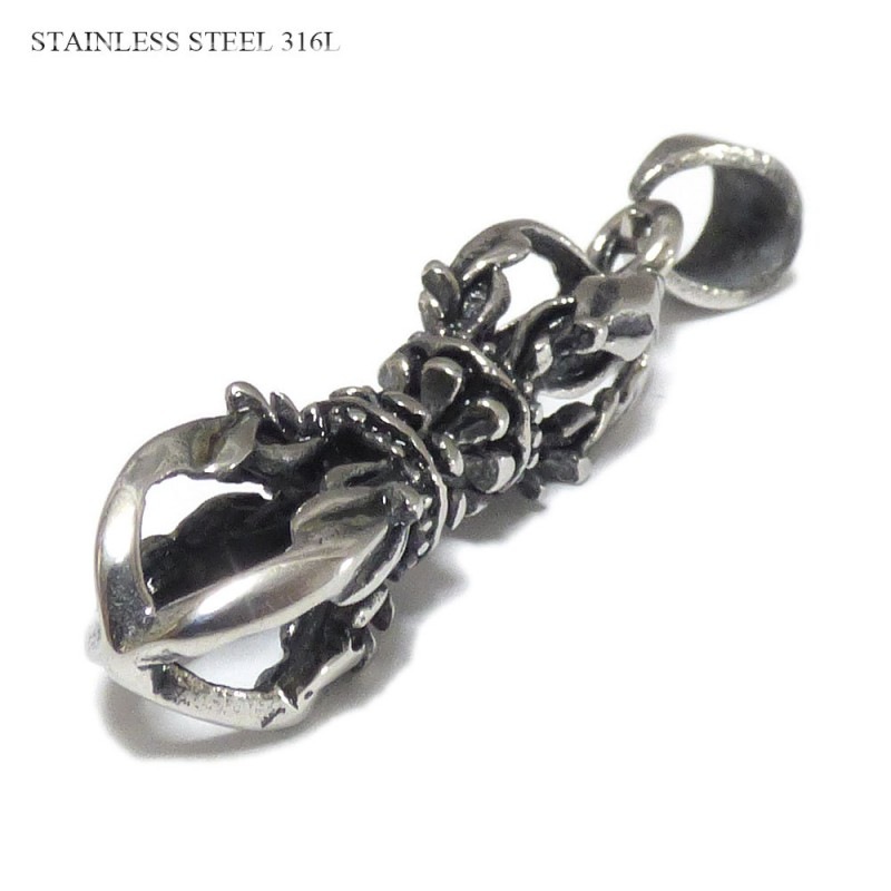密教法具 35mm ヴァジュラ（金剛杵） ブラックポリッシュ仕上げ ステンレス ペンダントトップ / メンズ  【サージカルステンレス】