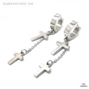 【2個セット(両耳用)】 ２連クロスチャーム  4mm幅リング フープ 56mmチェーンピアス 【ステンレス・スチール316L】| ステンレス(SUS316L) |ピアス