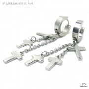 【2個セット(両耳用)】 3連クロスチャーム  4mm幅リング フープ 56mmチェーンピアス 【ステンレス・スチール316L】| ステンレス(SUS316L) |ピアス