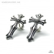 【2個セット(両耳用)】 22mmフローラルクロス ブラックポリッシュ アンティーク仕上げ ステンレス ピアス 【ステンレス・スチール316L】| ステンレス(SUS316L) |ピアス