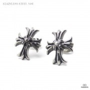 【2個セット(両耳用)】 13mm ダブル フローラルクロス ブラックポリッシュ アンティーク仕上げ ステンレス ピアス 【ステンレス・スチール316L】| ステンレス(SUS316L) |ピアス