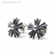 【2個セット(両耳用)】 12mm フローラルデザイン ブラックポリッシュ アンティーク仕上げ ステンレス ピアス 【ステンレス・スチール316L】| ステンレス(SUS316L) |ピアス