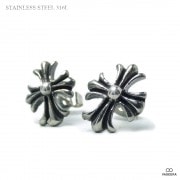 【2個セット(両耳用)】 15mm フローラルクロス ブラックポリッシュ アンティーク仕上げ ステンレス ピアス 【ステンレス・スチール316L】| ステンレス(SUS316L) |ピアス
