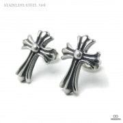 【2個セット(両耳用)】 17mm フローラルクロス ブラックポリッシュ アンティーク仕上げ ステンレス ピアス 【ステンレス・スチール316L】| ステンレス(SUS316L) |ピアス