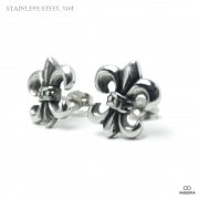 【2個セット(両耳用)】 14mm フルールドリス(ユリ紋章) ブラックポリッシュ アンティーク仕上げ ステンレス ピアス 【ステンレス・スチール316L】| ステンレス(SUS316L) |ピアス