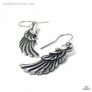 【2個セット(両耳用)】 23mmウィング(翼)モチーフ  ブラックポリッシュ アンティーク仕上げ ステンレス ジプシーピアス/フックピアス 【ステンレス・スチール316L】| ステンレス(SUS31