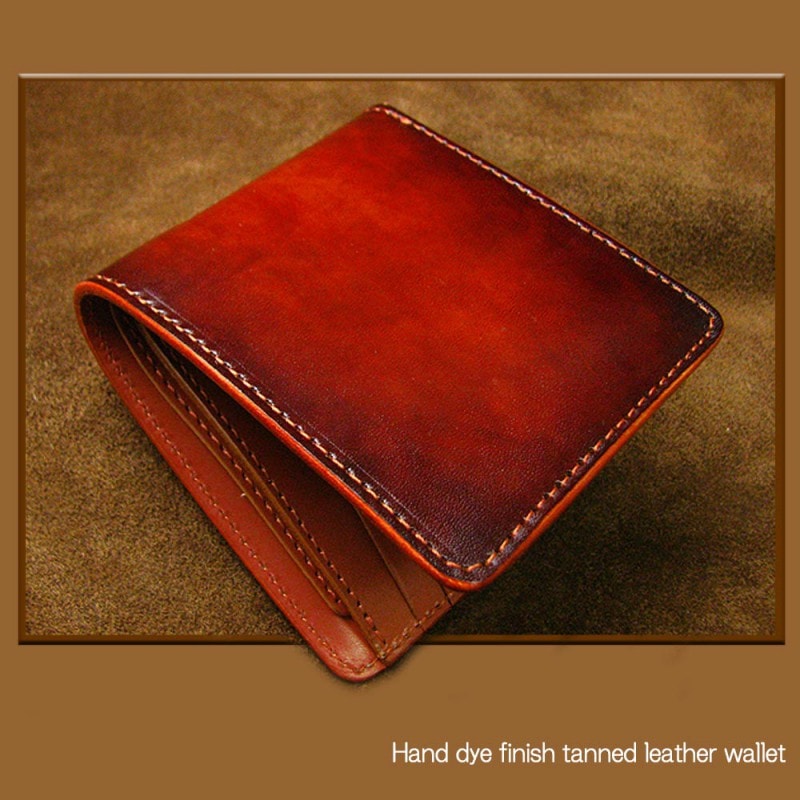 植物タンニン鞣し牛革(ヌメ革) 職人ぼかし手染め仕上げ 二つ折りレザーウォレット/革財布/ハンドメイド