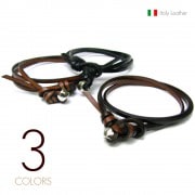 3mm幅イタリアンレザー(牛革)  ハワイアンビーズ　エンド仕上げ 三重巻きレザーブレスレット  【革 ブレスレット /三連ブレスレット】
