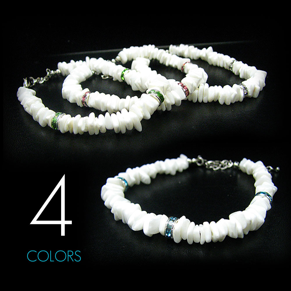 ハワイアンホワイトシェル プカシェル スワロフスキーロンデル 全4色 アジャスター付きアンクレット メンズ レディース両対応 アンクレット Vaseera