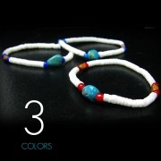 ハワイアンホワイトシェル(白ヒーシー) 天然ターコイズ＆コアウッド ブレスレット  【ハワイアンジュエリー】|天然石/ウッド/シェル/ビーズ系|ブレスレット/バングル