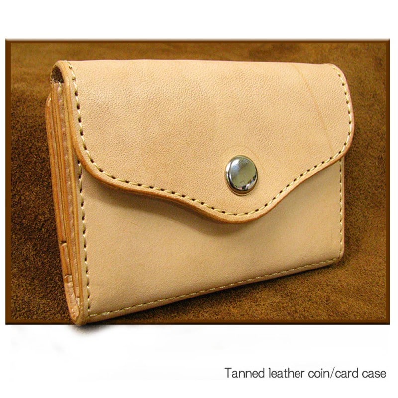 植物タンニン鞣し牛革(白ヌメ革) ホースオイルすり込み手仕上げ 二つ折り多機能コインケース/ コンパクトウォレット/革財布/ハンドメイド