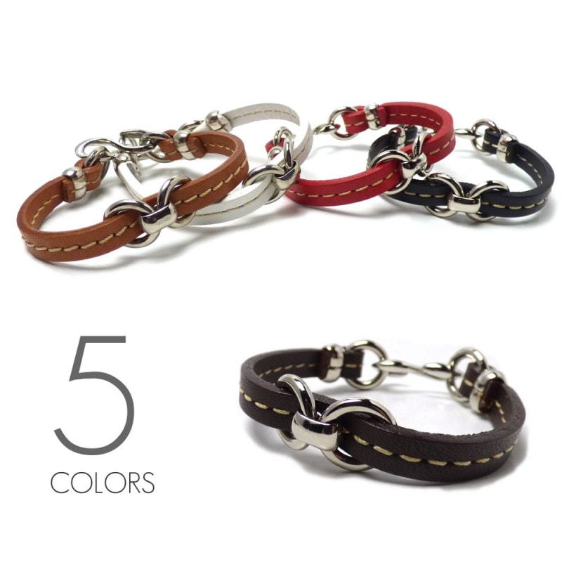 5mm幅 牛革 センターステッチレザーコード スライドダブルリングパーツ S型フック レザーブレスレット 【革 ブレスレット】