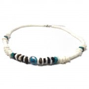 ハワイアンホワイトシェル(白ヒーシー) 天然ターコイズ＆ヤタラ貝 アジャスター付き ネックレス【メンズ/レディース両対応】