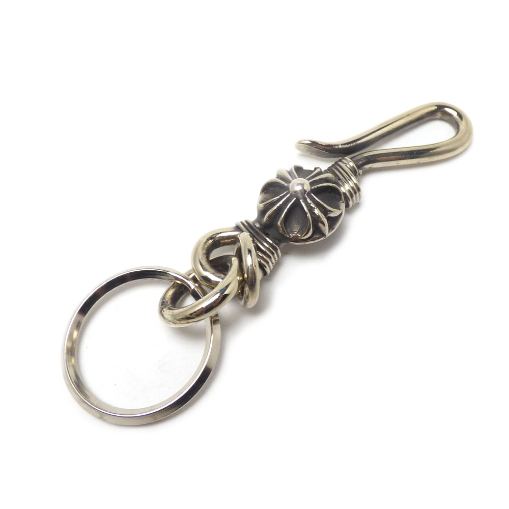 18mm フローラルクロス紋章 コインデザイン 真鍮 シルバーコーティング(ニッケル仕上げ) ベルトフック 二重リング(二重カン)付き  キーホルダー【キーリング 】 | キーホルダー/キーリング,ブラス(真鍮) | VASEERA