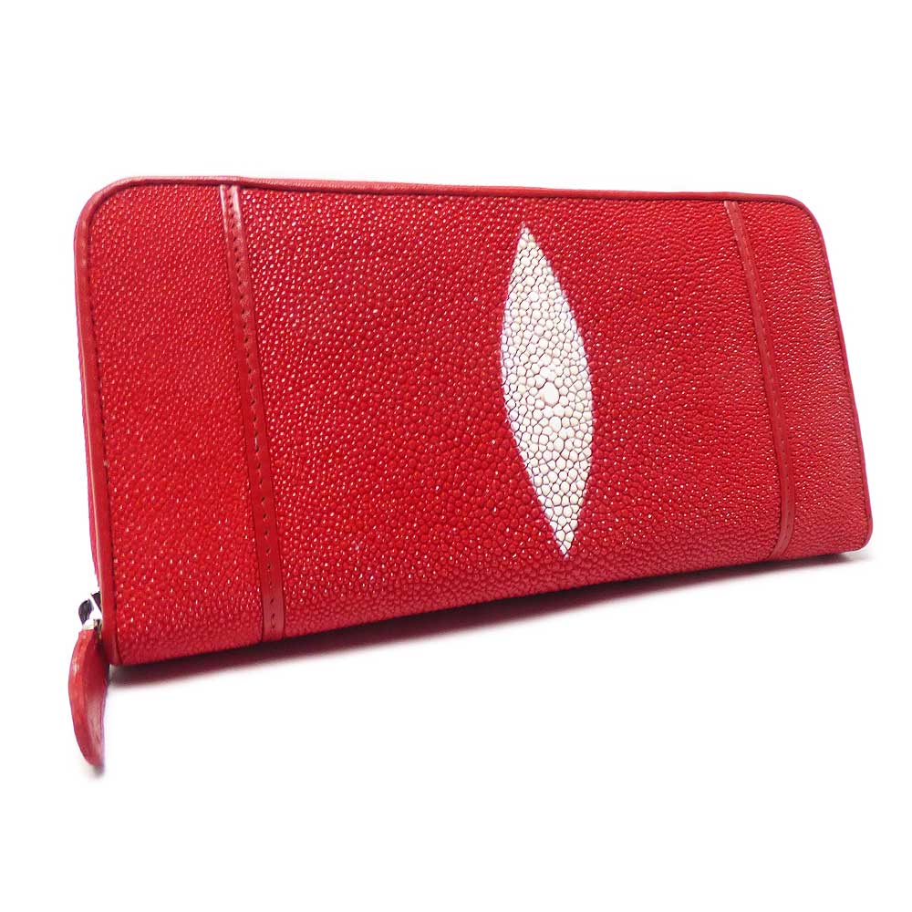 スティングレイ/ガルーシャ（エイ革）　ラウンドファスナー式  ロングレザーウォレット（レッド）