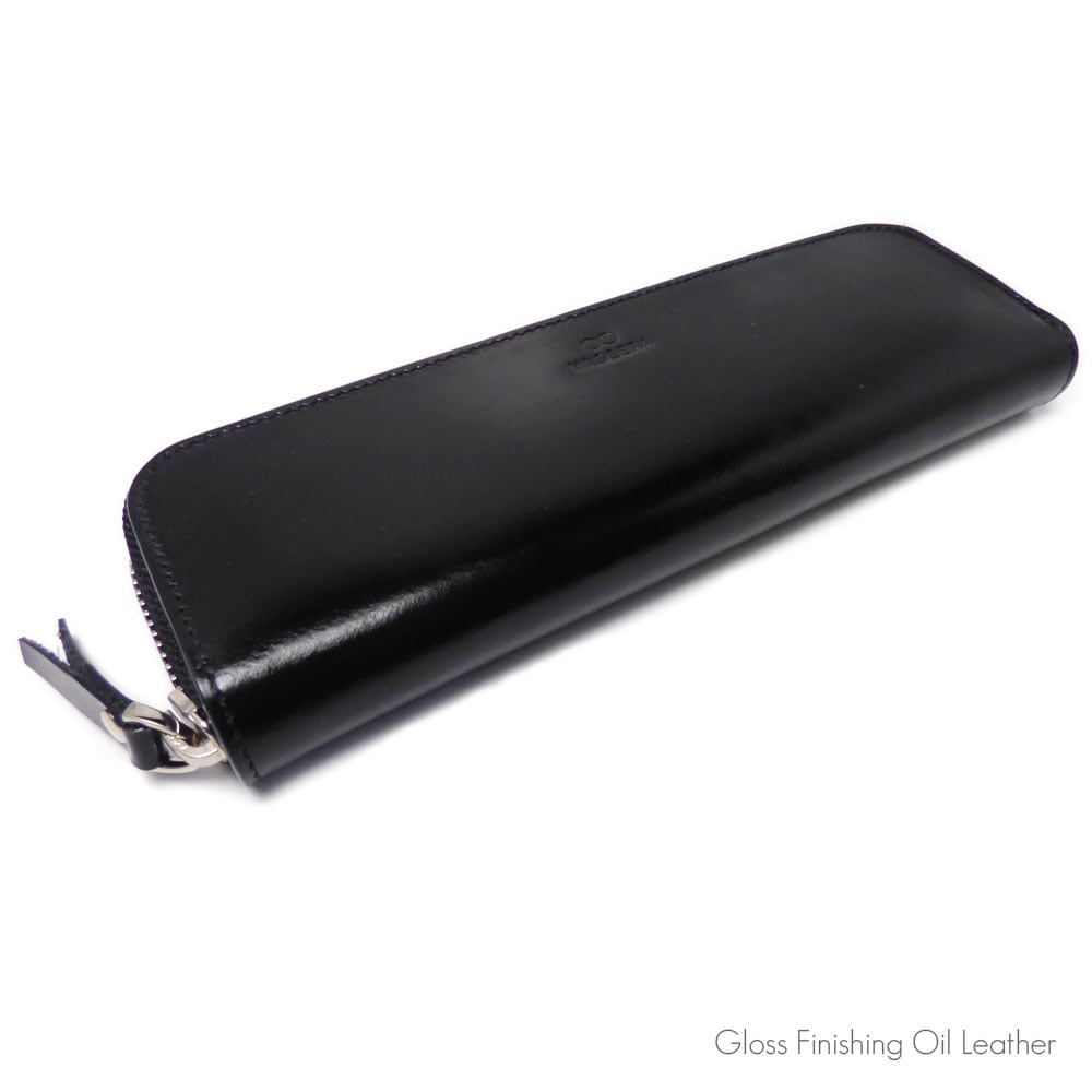 植物タンニン鞣し牛革（オイルレザーグロス仕上げ）  ラウンドファスナー ペンケース/ 筆箱/ 筆入れ/ シンプル /オシャレ