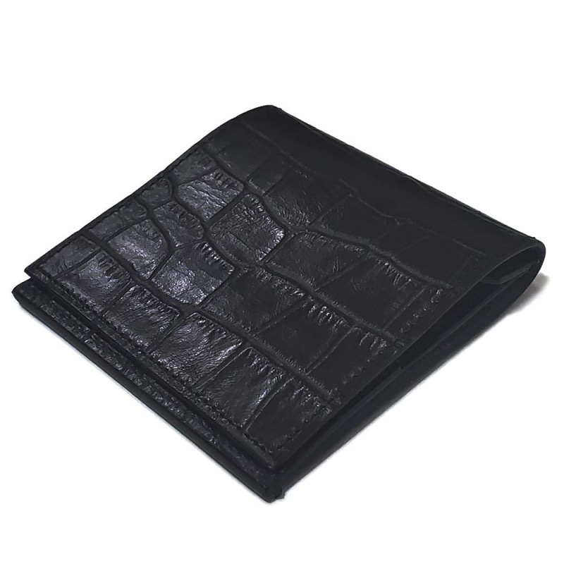 植物タンニン鞣し牛革 クロコダイル調エンボス仕上げ 超薄型 二つ折り レザーウォレット/薄い財布