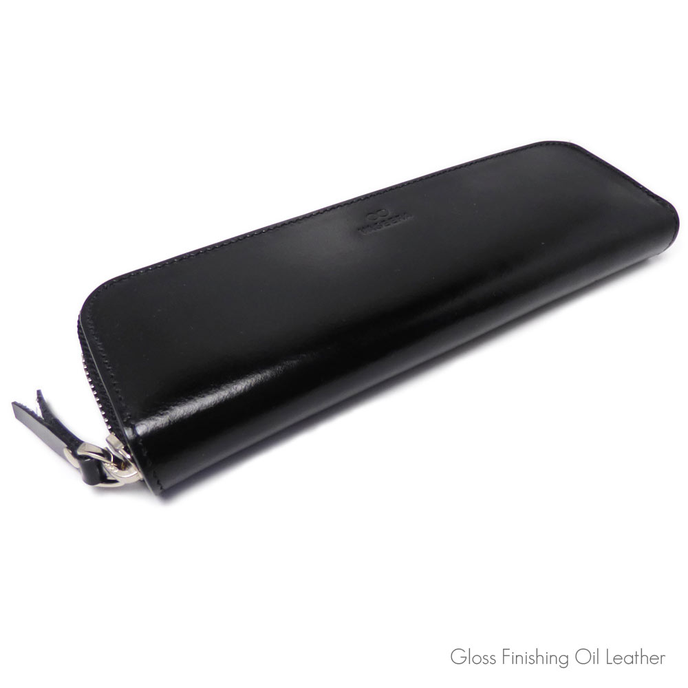 植物タンニン鞣し牛革（オイルレザーグロス仕上げ）  ラウンドファスナー ペンケース/ 筆箱/ 筆入れ/ シンプル /オシャレ