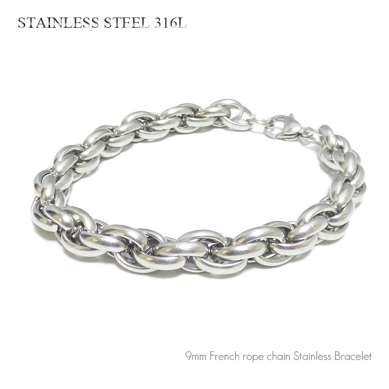 直送便 316L ステンレススチール チェーンブレスレット シルバー