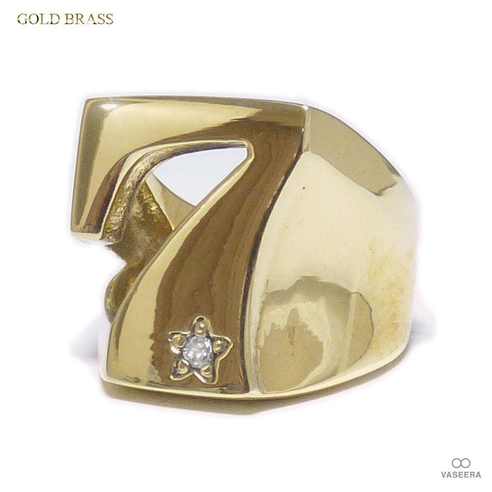 ナンバー”7” ジルコニア入りスターポイント ゴールドブラス（真鍮） リング 【GOLD BRASS /指輪】