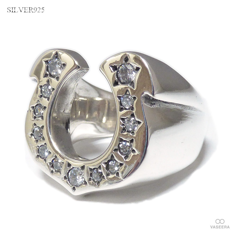 全面ジルコニア埋込み スター彫刻 ホースシュー（馬蹄型） シルバー