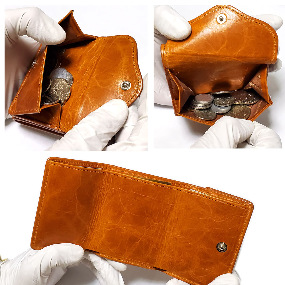 イタリアンレザー（植物タンニン鞣し牛革） 三つ折り コンパクト