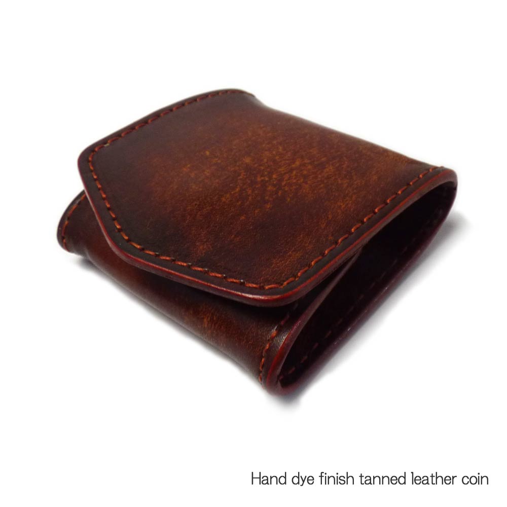 植物タンニン鞣し牛革(ヌメ革) 職人ぼかし手染め仕上げ ボックス型コインケース/ 小銭入れ/ハンドメイド