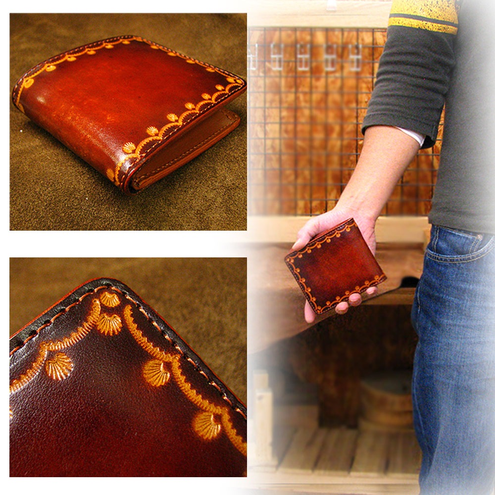 植物タンニン鞣し牛革(ヌメ革) 職人ぼかし手染めハンドスタンピング