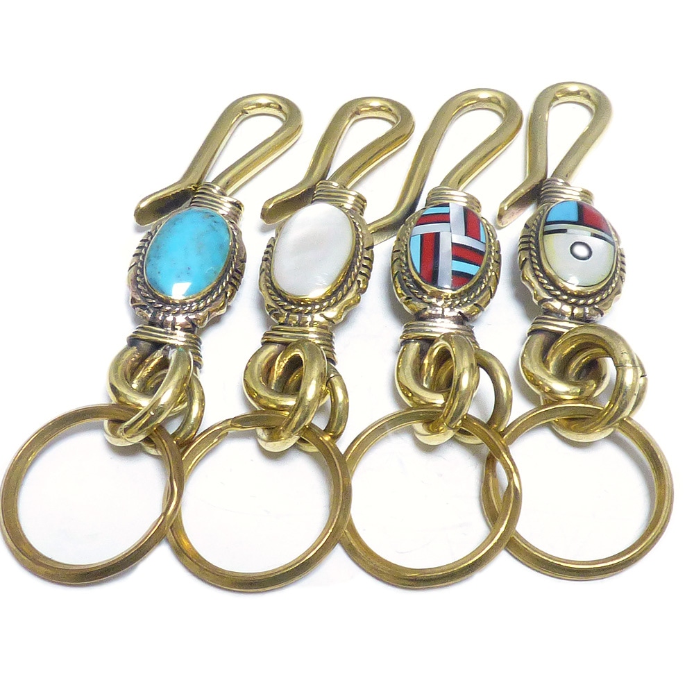 ゴールドブラス(真鍮) 天然石埋め込みネイティブ系オーバルデザイン