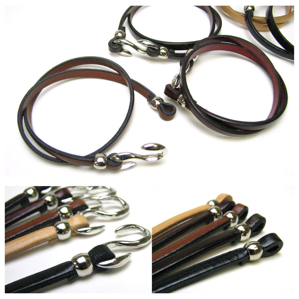 ヘアラインステンレススチール本革レザー イタリアンレザー(5mm牛革/全5色) 鏡面S型フック 二重巻き レザー