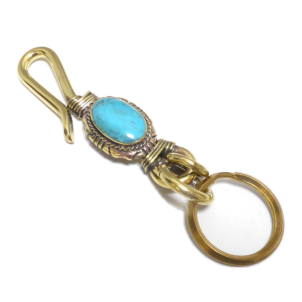 ゴールドブラス(真鍮) 天然石埋め込みネイティブ系オーバルデザイン