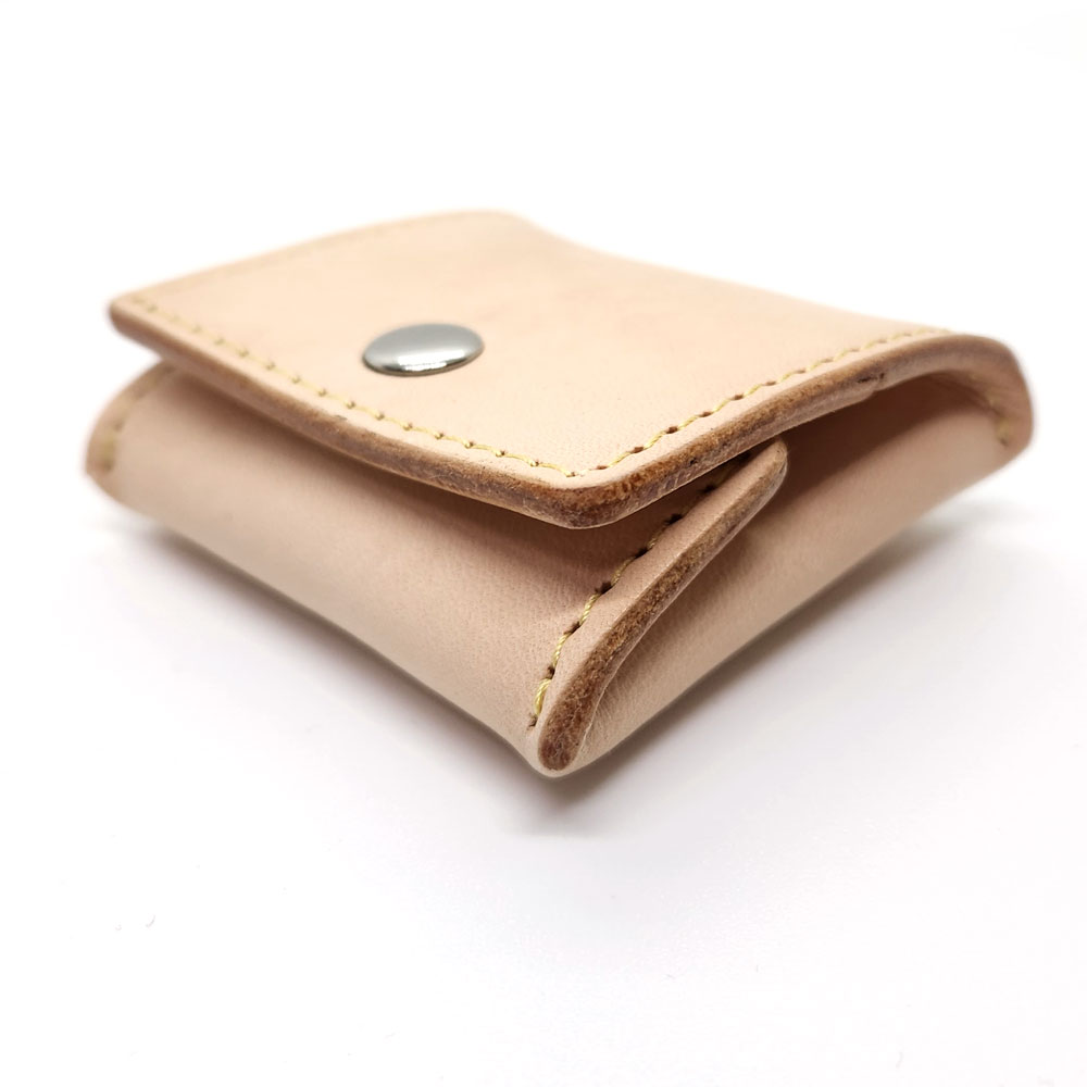 植物タンニン鞣し牛革(白ヌメ革)  ホック式 小型 ボックス コインケース/ 小銭入れ/ハンドメイド