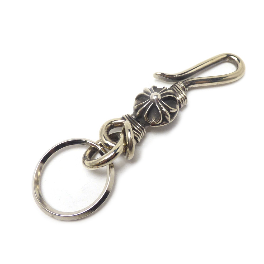 18mm フローラルクロス紋章 コインデザイン 真鍮 シルバーコーティング(ニッケル仕上げ) ベルトフック 二重リング(二重カン)付き  キーホルダー【キーリング 】 | キーホルダー/キーリング,ブラス(真鍮) | VASEERA