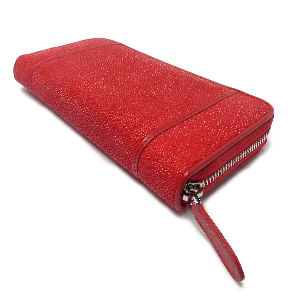スティングレイ/ガルーシャ（エイ革）　ラウンドファスナー式  ロングレザーウォレット（レッド）