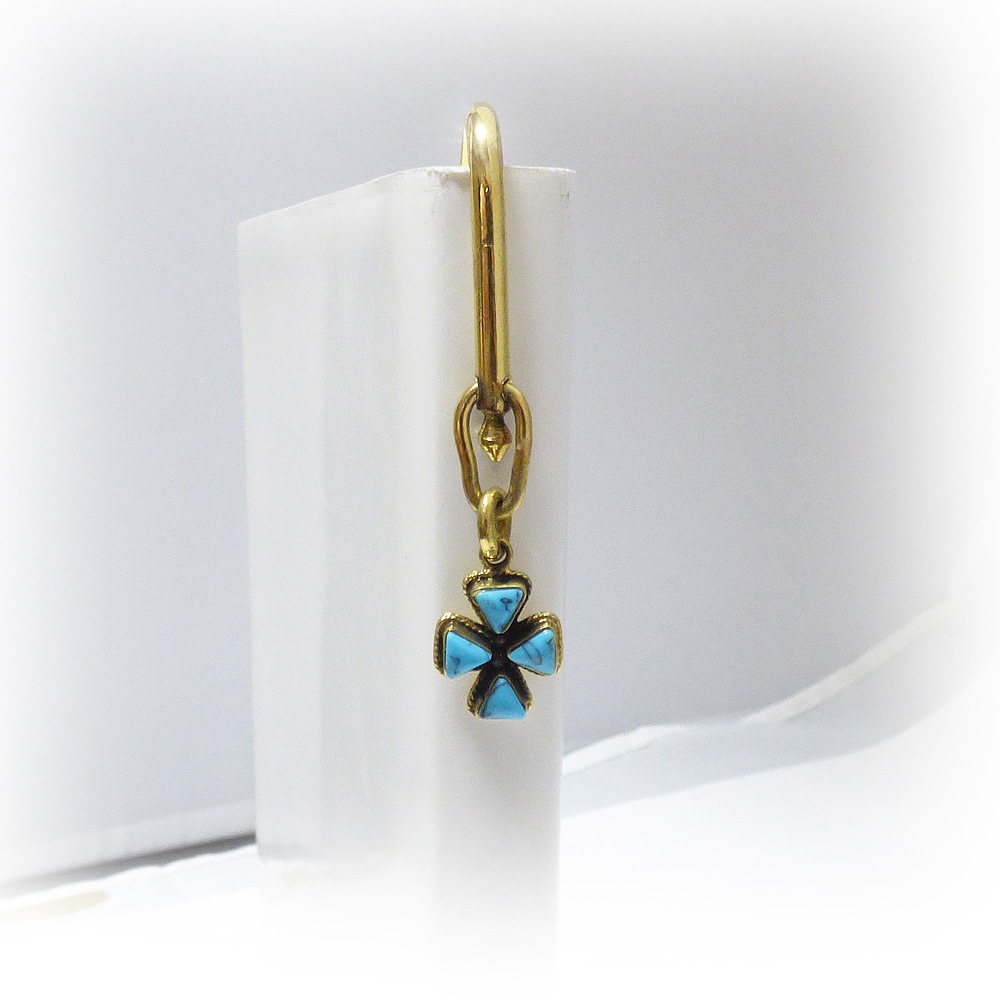 ブラス（真鍮）  天然ターコイズ埋込み 四つ葉のクローバーチャーム ブックマーク（しおり）/ブックマーカー