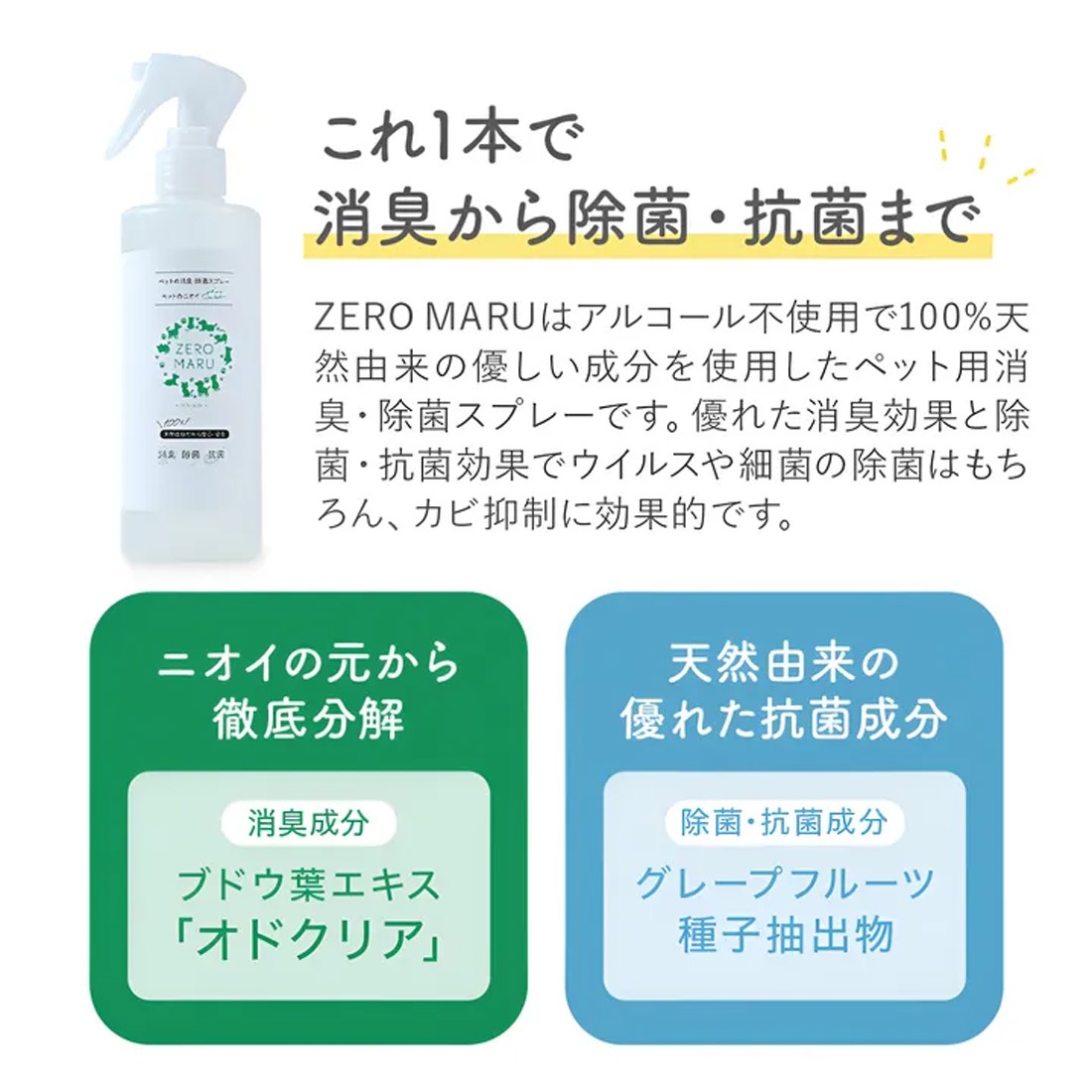 ペット用 消臭・除菌・抗菌スプレー/パウチ【ゼロマル】