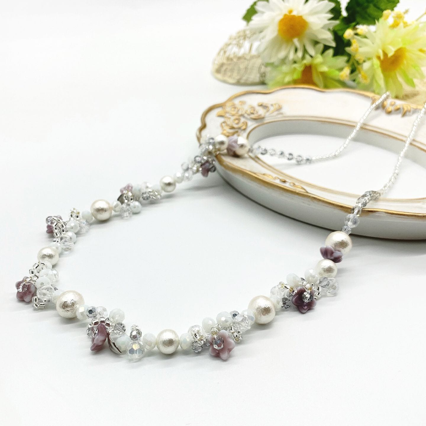 コットンフラワー・ネックレス ～パープル～