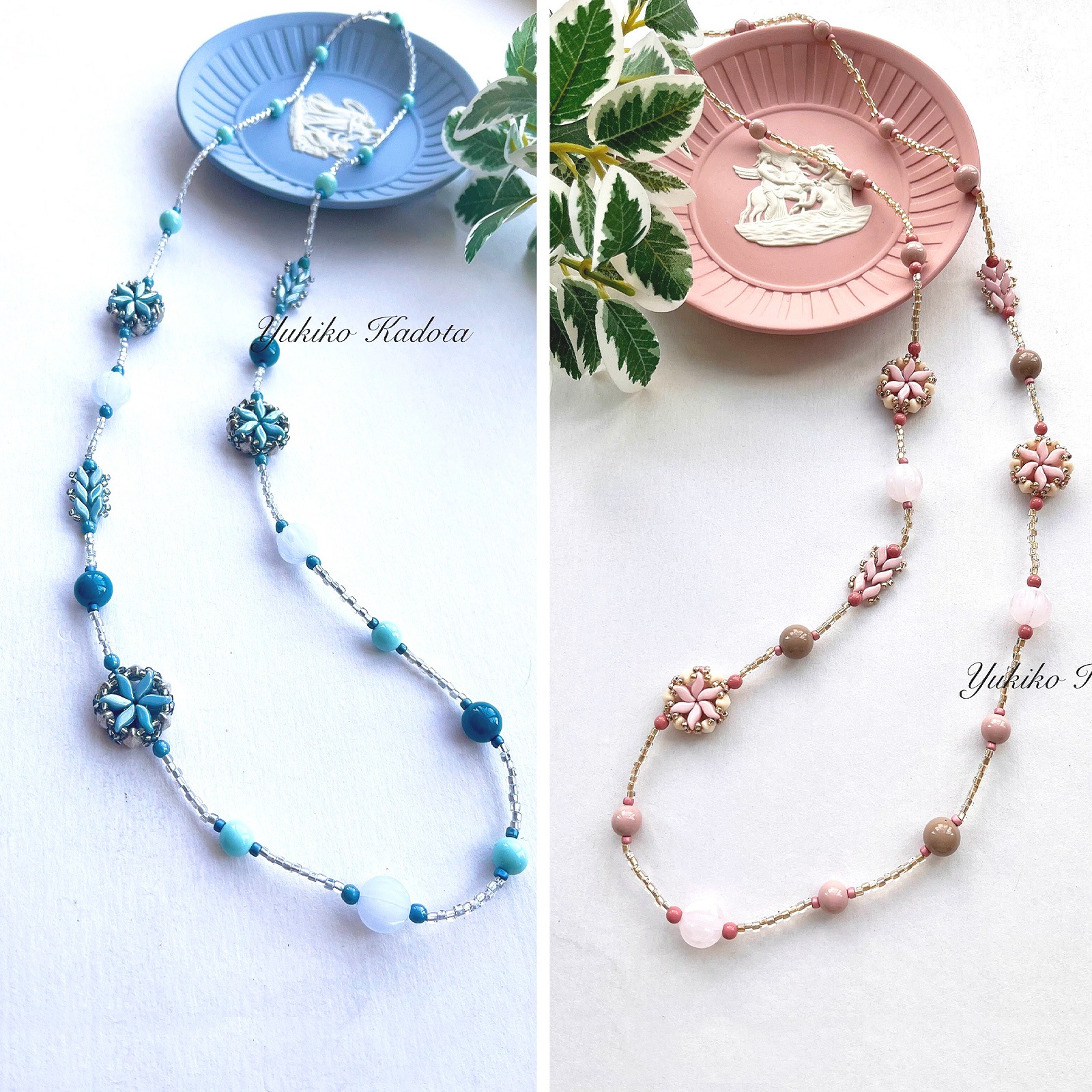 2種のマルチホールビーズで作るウィンドミル 水色