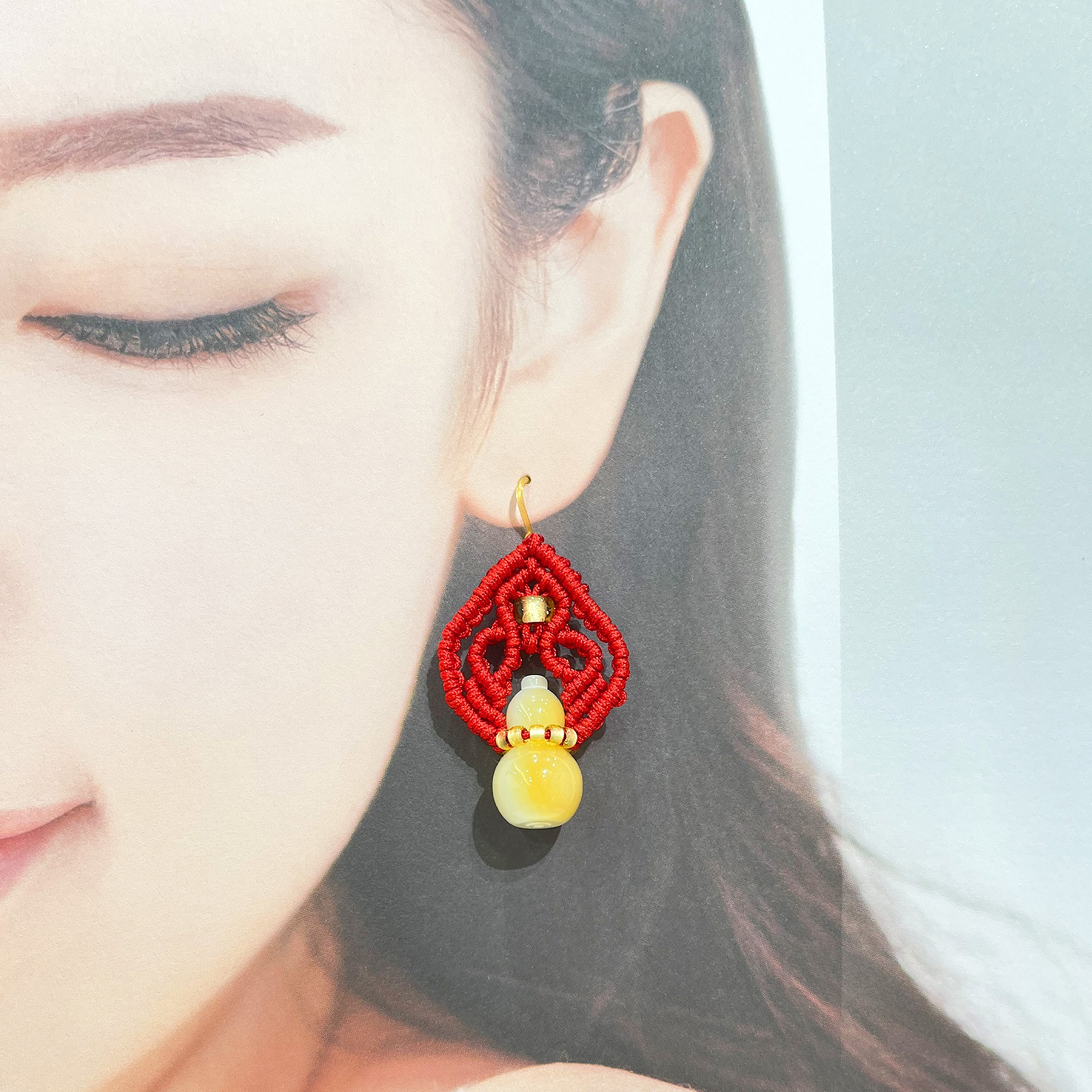 マクラメアクセサリー光抱くひょうたん 朱