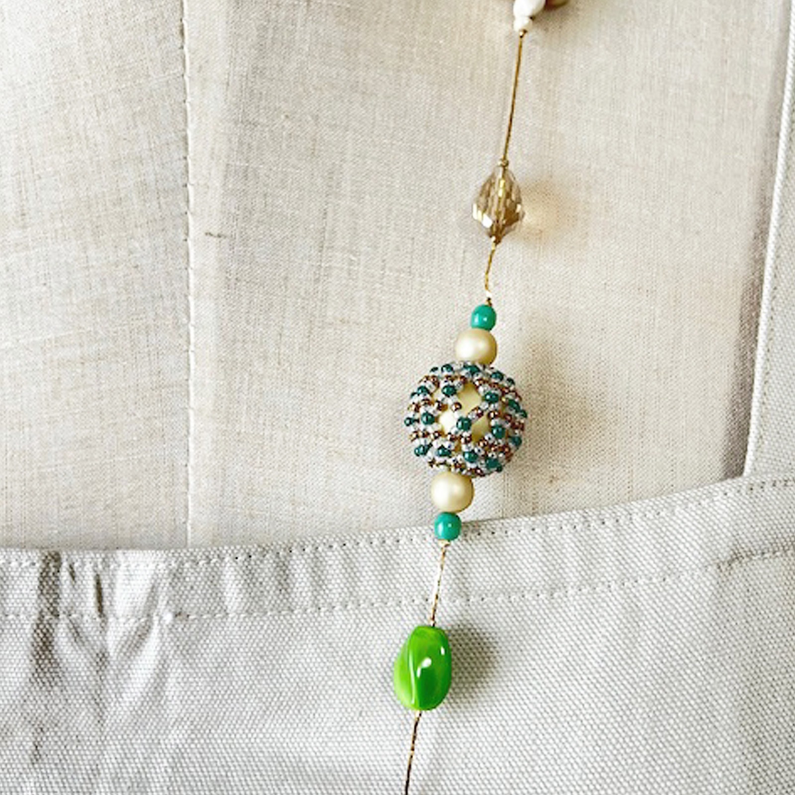 ビーズステッチボールで作るロングネックレス～結い目～ グリーン