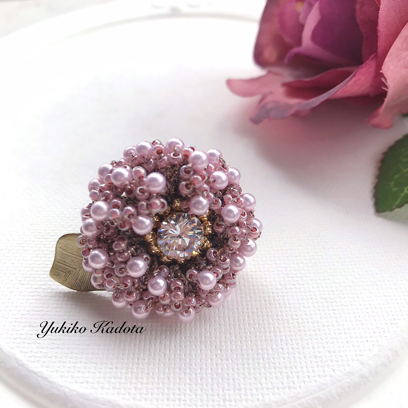 円形編みで編むスリールリング ブルーグレイ