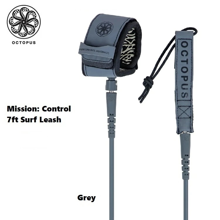 OCTOPUS オクトパス 【 Mission: Control 7ft Surf Leash - Grey - 】 7mm cord 7フィート　LEASH　リーシュコード サーフィン用 流れ止め　サーフィン　サーフボード　サーフギア
