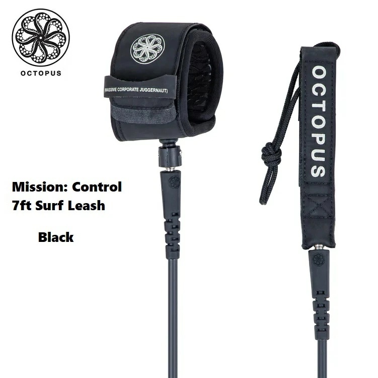 OCTOPUS オクトパス 【 Mission: Control 7ft Surf Leash - Black - 】 7mm cord 7フィート　LEASH　リーシュコード サーフィン用 流れ止め　サーフィン　サーフボード　サーフギア