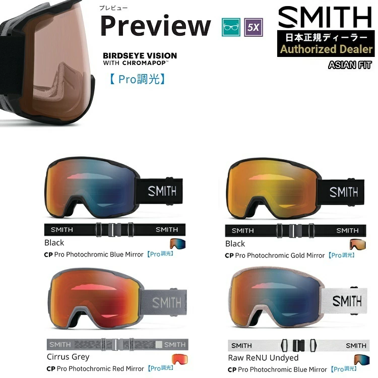 SMITH SNOW GOGGLE/スミス　ゴーグル　Preview Photochromic【調光】プレビュー　バードアイビジョン 2026 日本正規品【送料無料】25‐26 アジアンフィット