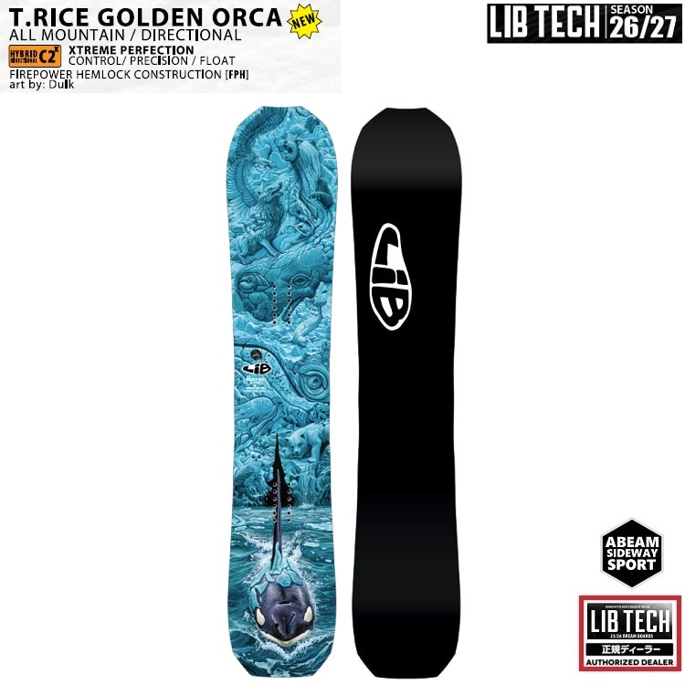 LIBTECH SNOWBOARD 26-27　T.RICE GOLDEN ORCA（SIZE 164CM）　リブテック 　スノーボード　ゴールデンオルカ　トラビスライス 　 全国送料無料　チューン無料　2027【2026年11月納品予定】