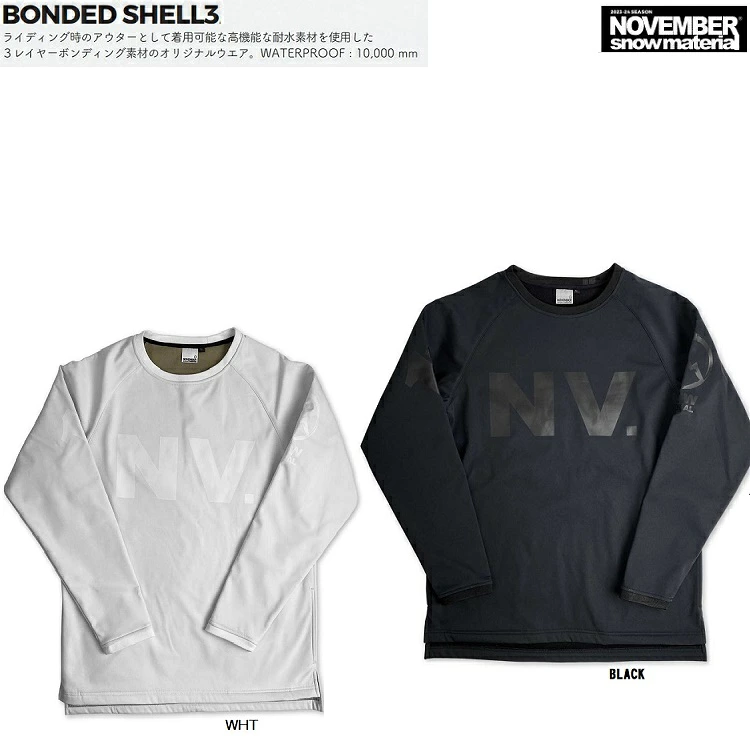 NOVEMBER BONDED SHELL 3 撥水CREW NECK　スノーボード用CREW ３レイヤーボンディング素材　WATERPROOF : 10,000 mm　ノベンバー　クルーネック