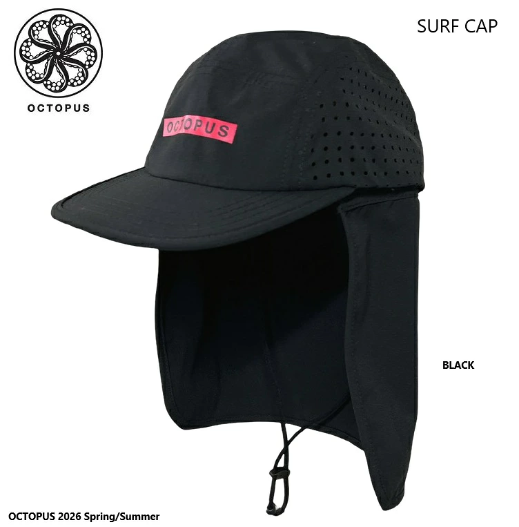 OCTOPUS IS REAL オクトパス 【 SURF CAP - BLACK - 】 サーフキャップ UVカット 速乾　オクトパスイズリアル　2026 Spring/Summer　日本正規品（メール便対応）