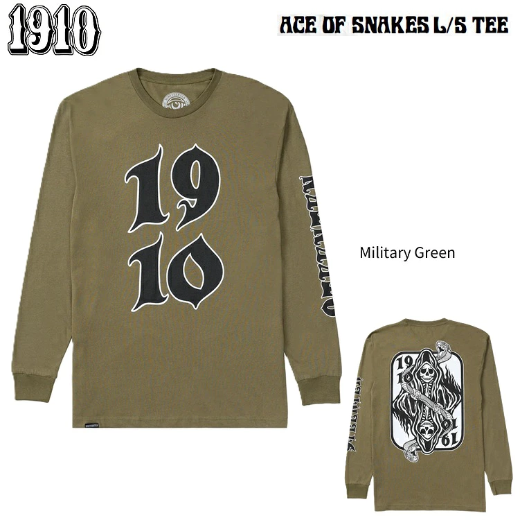 1910 NINETEEN TEN / ナインティーン・テン　Ace of Snakes LS Tee ( Military Green　/ SIZE:L ) ジェイミー＆スコフ　激レアブランド！国内正規商品 2026S/S