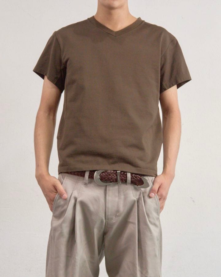 NVRFRGT ネヴァーフォーゲット 26SS【予約商品】2月入荷予定  PANELLED V-NECK HALF SLEEVE T-SHIRT (BROWN)